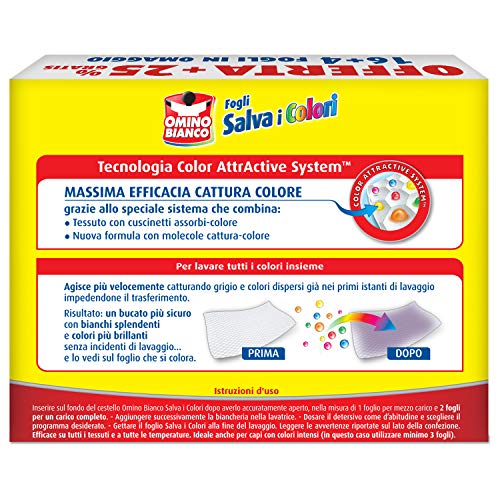 Omino Bianco - Fogli Salva Colore, Struttura a Nido d'Ape, Catturano il Grigio e i Colori Dispersi nel Lavaggio, 16 Pezzi + 4 Omaggio