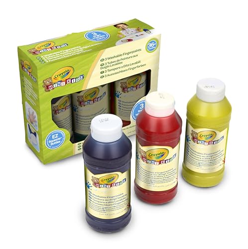 CRAYOLA - Mini Kids, 3 Tempere a Dita Lavabili, Bottigliette da 236 ml, Colori primari: blu, giallo, rosso, età 36 Mesi +, 81-1539