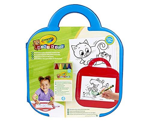 Crayola Mini Kids, Tappetino Colora & Ricolora, per bambini a partire dai 12 mesi, con 4 pastelli a cera, 12 attività e 3 fogli di sticker