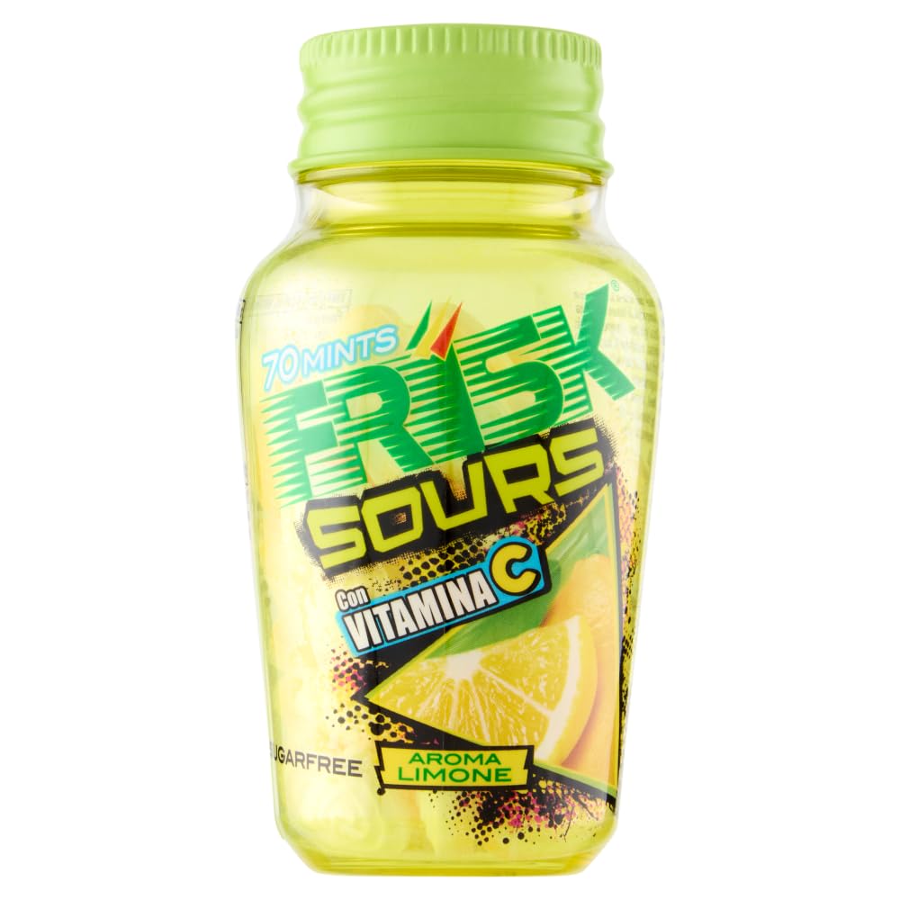 Frisk Sour Lemon, Caramelle Dure, Gusto Limone, senza Zucchero, Confezione da 6 Barattoli con 70 Microcompresse, adatto Fuori Casa o a Lavoro, da Portare Sempre con Te