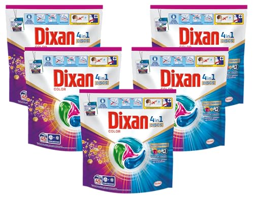 Dixan DISCS 4in1 Color Detersivo Lavatrice (45 Lavaggi), Capsule lavatrice per colori vivaci, pulizia profonda del bucato e freschezza igienica per la lavatrice, Rimuove le macchie da 20°C