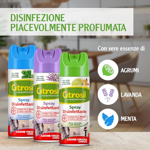 Citrosil Disinfettante Spray, Azione Virucida Completa, Elimina Fino al 99,9% di Virus e Batteri, Essenza di Menta, 300 ml