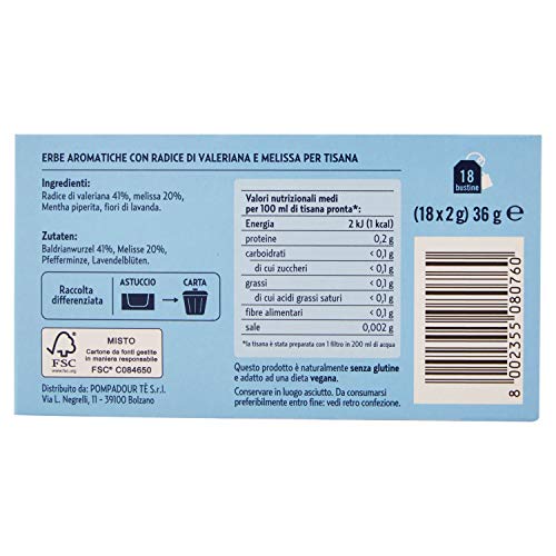 Pompadour Tisana Relax, 18 Filtri, 36g