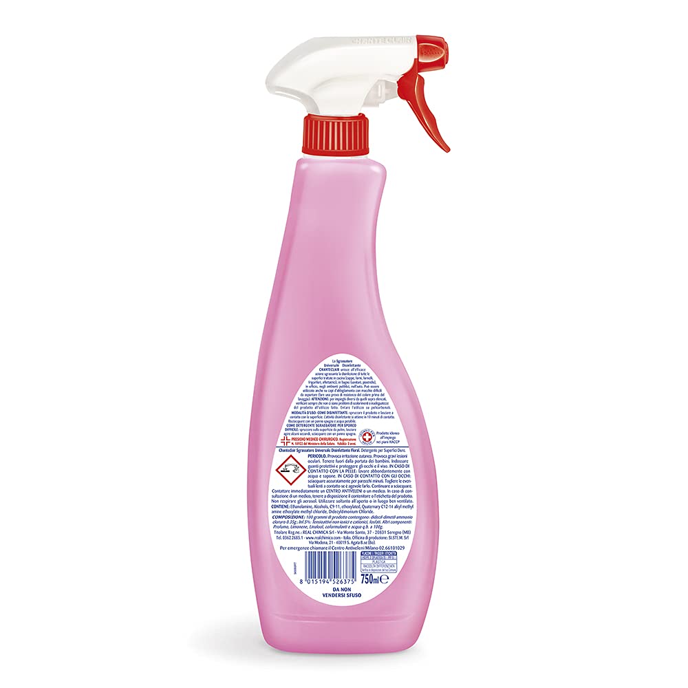 Chanteclair - Sgrassatore Universale Disinfettante Spray, Fragranza Floral, Presidio Medico Chirurgico - 12 Flaconi da 750 ml