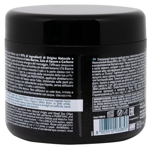 GEOMAR | Reinigendes Thalasso-Peeling, mit Meersalz, Bittersalz, Moringa-Öl und Extrakten aus Holzkohle und Matcha-Tee, 95% Natürlichen Ursprungs, Made in Italy, 600 g