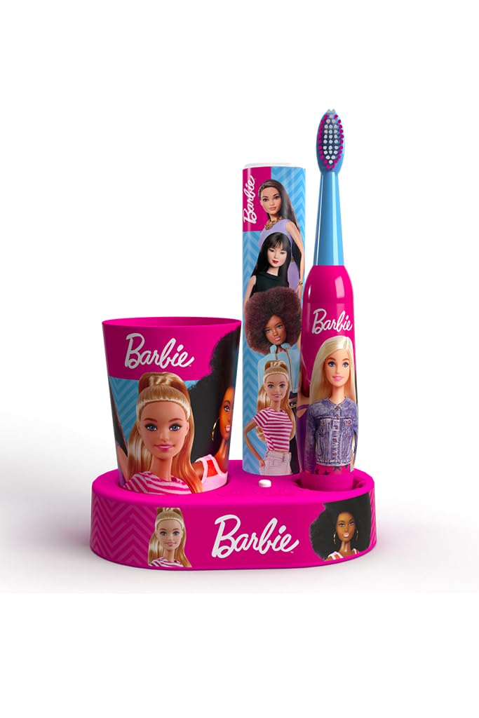 Mr.White realizzato per Barbie - Kit regalo LED per denti, spazzolino turbo alimentato a batteria, dentifricio 75 ml e bicchiere