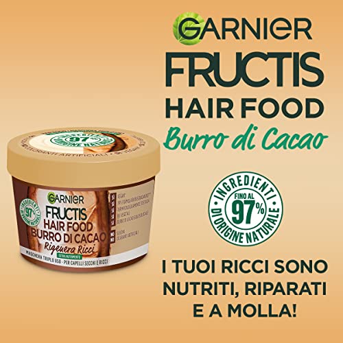 Garnier Fructis Hair Food Burro di Cacao Rigenerante, Maschera per Capelli Secchi e Ricci, 97% di Ingredienti di Origine Naturale, Senza Siliconi, 390 ml