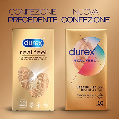 Durex Real Feel, Preservativi Senza Lattice, Sensazione Naturale di Contatto sulla Pelle