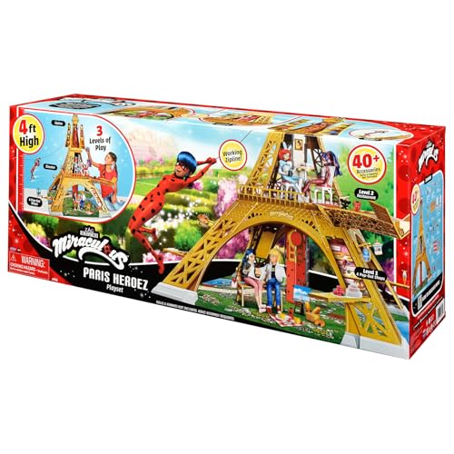 Bandai - Miraculous - Playset Deluxe Paris - Grande Monumento da Gioco 1,20m - Torre con 40 Accessori, Piani, Negozi, Teleferica, Bambole non incluse - Giocattolo per Bambini dai 4 Anni in su - P50659