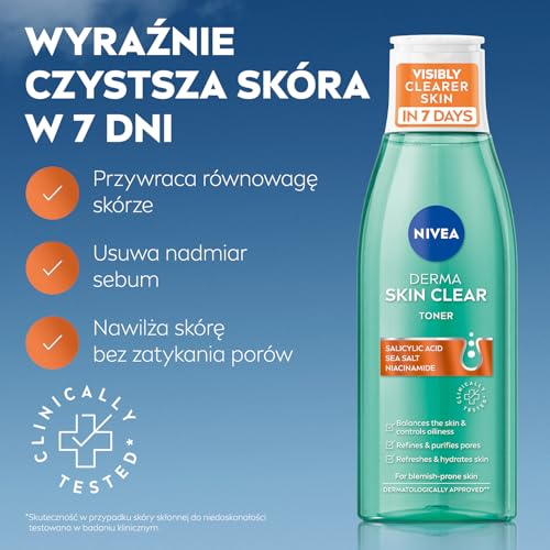 NIVEA Derma Skin Clear - Tonico normalizzante con acido salicilico e niacinamide, 200 ml