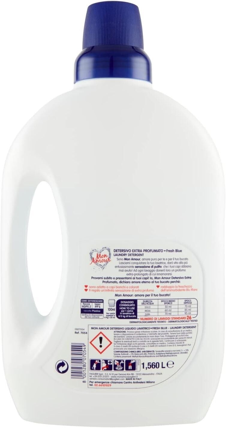 FELCE AZZURRA Mon Amour Fresh Blue Detersivo, detersivo liquido, 26 lavaggi, 1,560 l