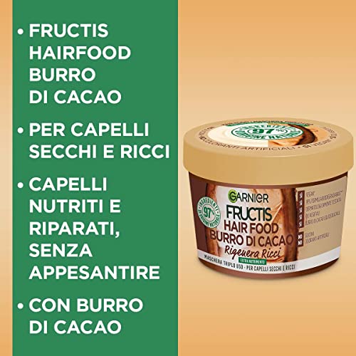 Garnier Fructis Hair Food Burro di Cacao Rigenerante, Maschera per Capelli Secchi e Ricci, 97% di Ingredienti di Origine Naturale, Senza Siliconi, 390 ml