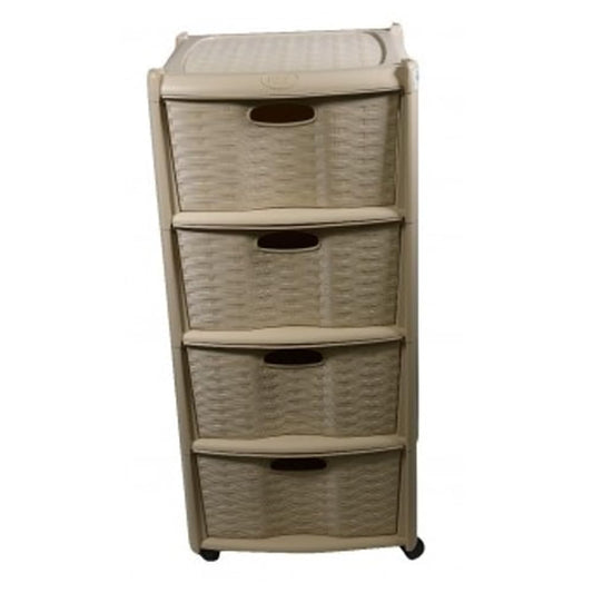 Duplast cassettiera multifunzione in rattan 4 cassetti con ruote colore tortora