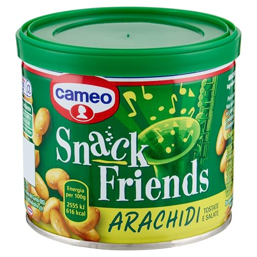 Cameo Snack Friends Arachidi 200 g, Arachidi Tostate e Salate per Aperitivo Conservate in una Pratica Lattina con Coperchio Salva Freschezza, Senza Olio di Palma, Vegano, 200 g Complessivi