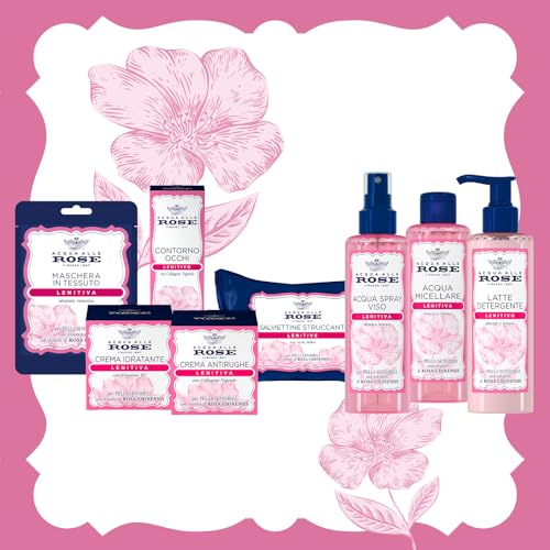 Acqua alle Rose, Salviettine Struccanti Lenitive per Pelli Sensibili, con Estratto di Rosa Chinensis con Azione Protettiva e Struccante sul Viso, Occhi e Labbra, 20 Salviettine