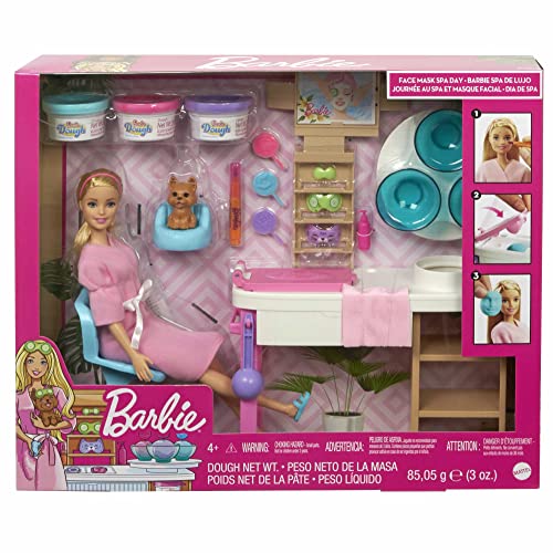 Barbie Wellness Face Masks Play Set with Doll, Puppy, Shapes and Clay