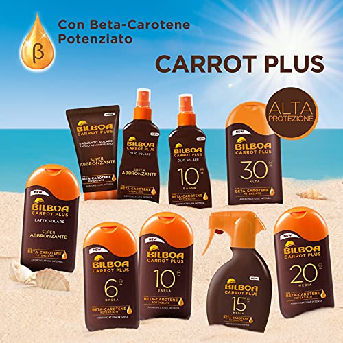 Bilboa Carrot Plus, Latte Solare SPF 6, Abbronzante Corpo, Formula con Betacarotene per una Abbronzatura Intensa e Duratura, Resistente all'Acqua, Dermatologicamente Testato, 200 ml