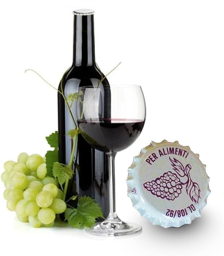 CG94-100 Tappi Corona 26 mm con Disegno Uva per Bottiglie di Vino | Ermertici e Resistenti alla Bollitura | Materiali di Alta Qualità | Neutralità Organolettica