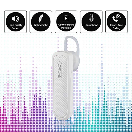 V-TAC Auricolare Bluetooth senza fili Chiamata a mani libere con tecnologia vocale nitida, design confortevole con controlli facili per una lunga durata della batteria audio