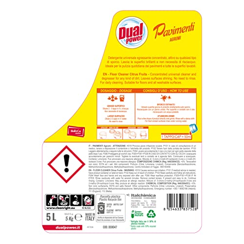 Dual Power Detergente Universale Sgrassante per Pavimenti - Igienizzante, Scioglie lo Sporco Ostinato - Formato Professionale da 5 Litri