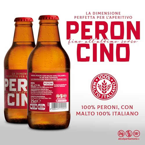 Peroncino Cassa con 24 Birre in Bottiglia da 25 cl, 6 L, Birra Lager con Malto 100% Italiano dal Gusto Moderatamente Amaro, Gradazione Alcolica 4.7% Vol