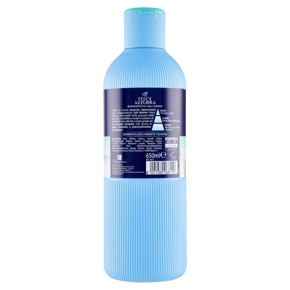 Confezione da 12 Paglieri Felce Azzurra Bagnodoccia Sali Marini, lavaggio corpo sale marino, gel doccia 650 ml