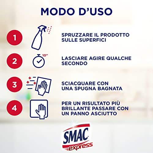 Smac Express Sgrassatore con Candeggina, Detergente Spray con Azione Sgrassante e Igienizzante, 650 ml x 12 Pezzi