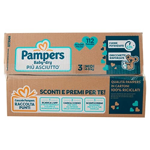 Pampers Pannolini Baby-Dry Taglia 3, 112 Pezzi - 2890 g