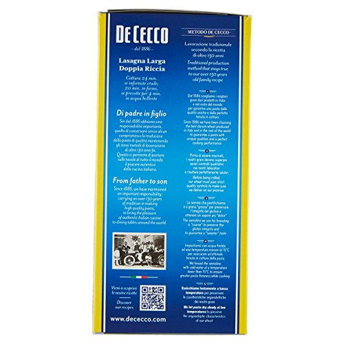De Cecco Lasagna Semola Riccia - 4 pezzi da 500 g [2 kg]