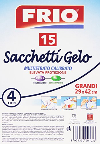 Frio - Sacchetti Gelo, Grandi 29 X 42 Cm, Con Etichetta Prestampata E Laccetti Di Chiusura - 15 Pezzi - [confezione da 8]