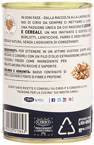 Cirio - Legumi e Cereali, Borlotti, Lenticchie, Farro e Orzo - 4 pezzi da 410 g [1640 g]