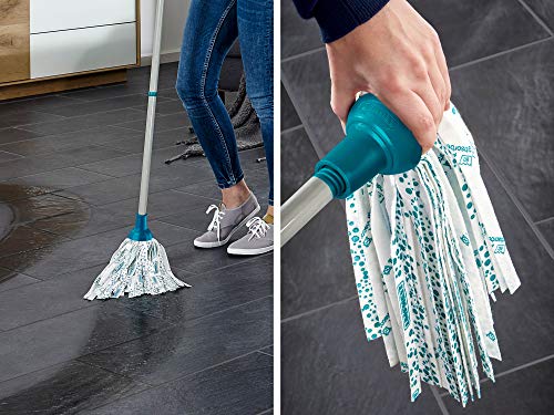 Leifheit Set Power con fibre assorbenti completo con mocio e secchio, spazzola con strisce flessibili in viscosa