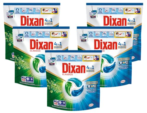 Dixan DISCS 4in1 Classico Detersivo Lavatrice (45 Lavaggi), Capsule lavatrice per una pulizia profonda del bucato e freschezza igienica per la lavatrice, Rimuove le macchie da 20°C