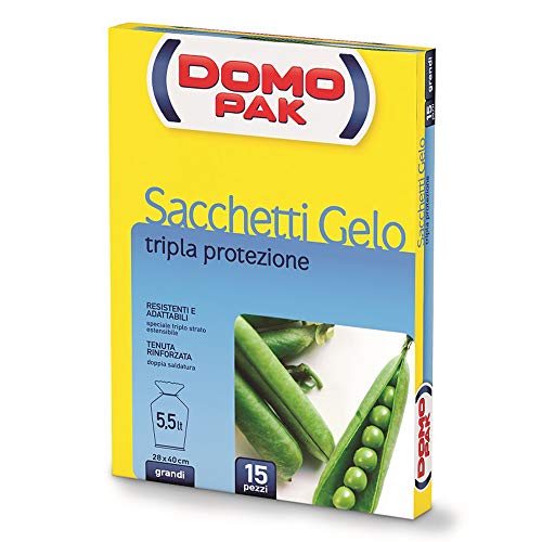 Domopak sacchetti gelo grandi - 28 x 40 cm - 5.5 L - 1 confezione da 15 pezzi, 15 unità, 1