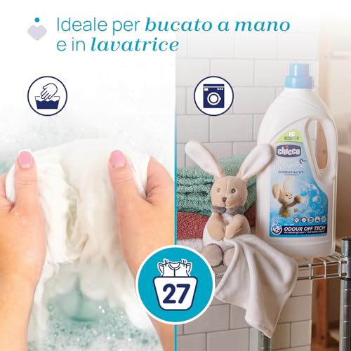 Artsana Chicco Sensitive Detersivo Bucato Ipoallergenico, rimuove Macchie e Odori, 0+ Mesi - 1.5 L