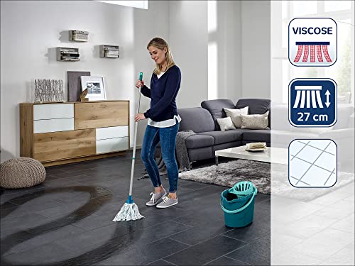Leifheit Set Power con fibre assorbenti completo con mocio e secchio, spazzola con strisce flessibili in viscosa
