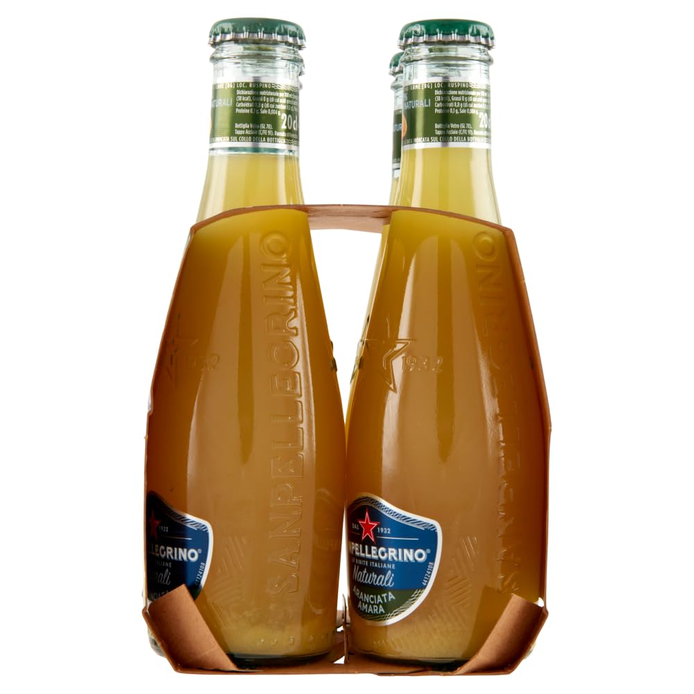 12x San Pellegrino Aranciata Amara Naturali Bevanda Analcolica Rinfrescante con succo di Arancia italiano, Bottiglia di vetro 20cl
