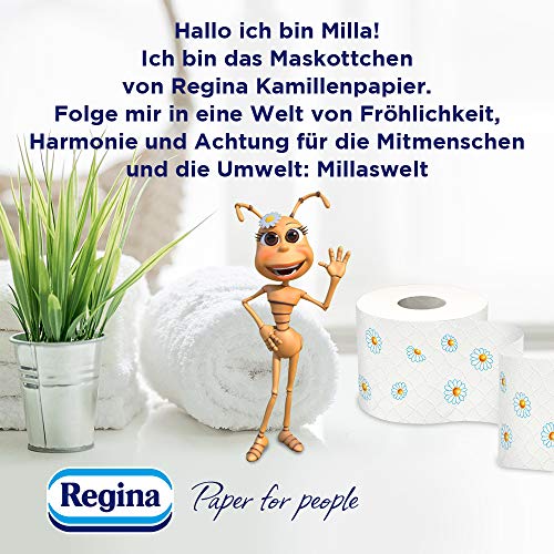 Regina Carta igienica a 3 strati, 48 rotoli (3 x 16 confezioni singole), 150 fogli per rotolo, delicato e affidabile, con un tocco di camomilla, carta certificata FSC®
