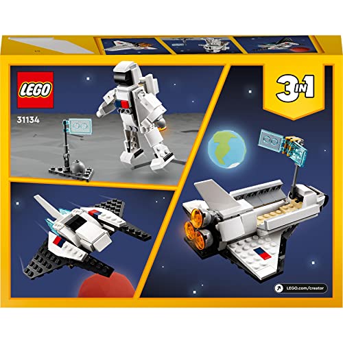 Lego 31134 Creator 3in1 Spaceshuttle Spielzeug zum Astronauten zum Raumschiff, Konstruktionsspielzeug für Kinder, Jungen, Mädchen ab 6 Jahren, kreative Geschenkidee