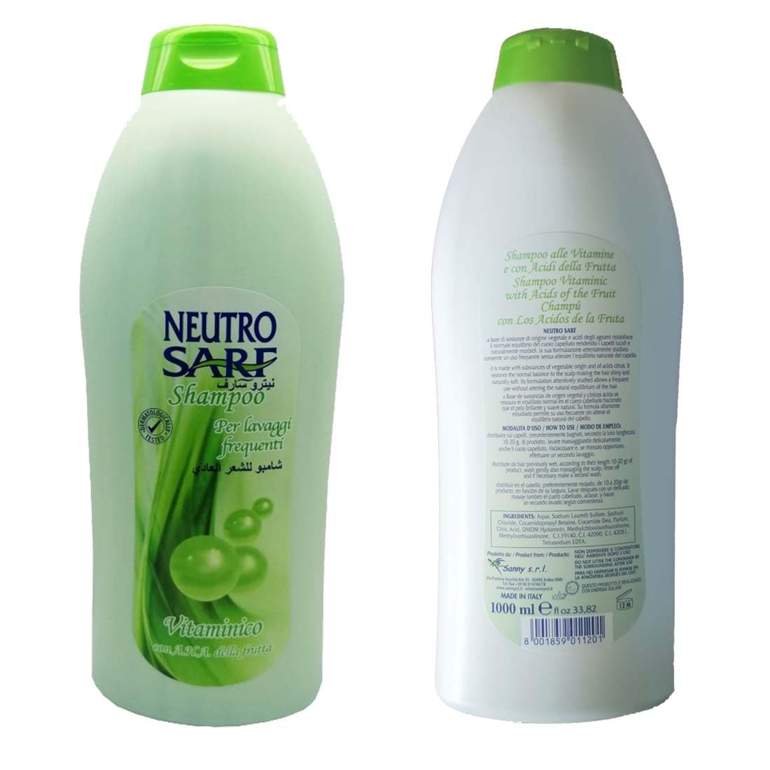 Neutro Sarf Shampoo Lavaggi Frequenti Delicato 1 Lt, Vitaminico Con A.H.A della Frutta, Uso Quotidiano