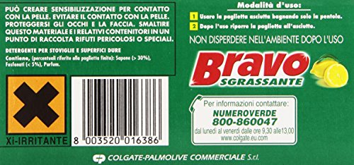 Bravo - Detergente per stoviglie e superfici dure, Sgrassante, al limone - 7 pagliette saponate - [confezione da 2]