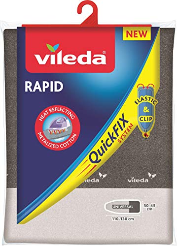 Vileda Total Reflect Telo da Stiro, Copriasse da Stiro Universale, Imbottito, con Elastico, in Tessuto, Grigio, 120–130 x 38-45 cm
