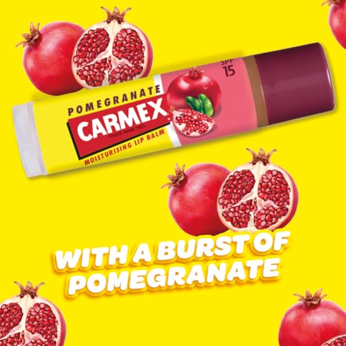 CARMEX Pomegranate SPF15 Lip Balm stick (4.25g) Antioxidant, Vitamin E, and soothing Aloe vera, Ultra Moisturising.