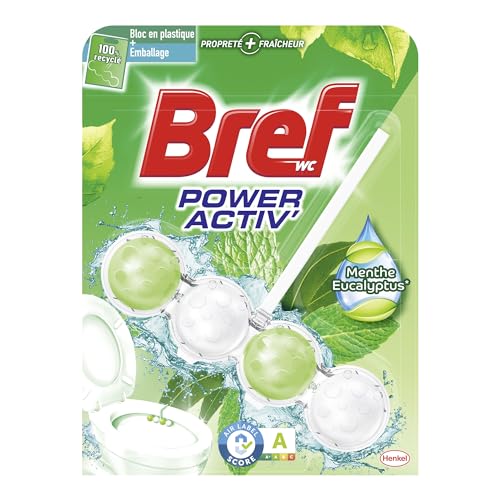 Bref WC Power Activ' Menthe Eucalipto - 1 blocco per WC (50 g) - Prodotto detergente per WC, anticalcare in schiuma detergente