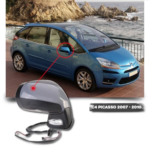 CG94 - Specchietto Retrovisore Elettrico Termico per C. C4 PICASSO 2007-2010 - Con Funzione Antinebbia e Luce di Cortesia - Calotta da Verniciare - con Sonda 9 PIN