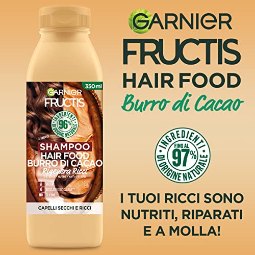 Garnier Fructis Hair Food Burro di Cacao Rigenerante, Shampoo per Capelli Secchi e Ricci, 97% di Ingredienti di Origine Naturale, Senza Siliconi, 350 ml