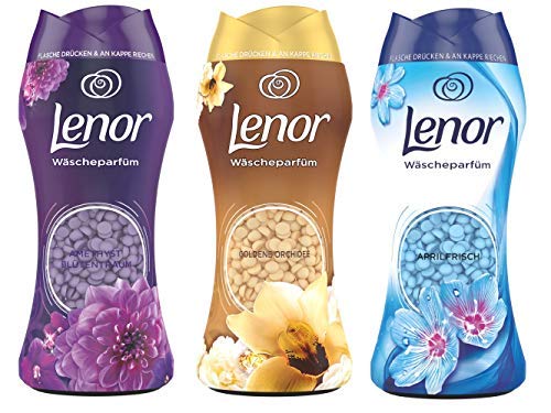 Lenor, Set di profumi per la biancheria, profumo di fiori di ametista, orchidea dorata, freschezza di aprile, 3 x 210 g
