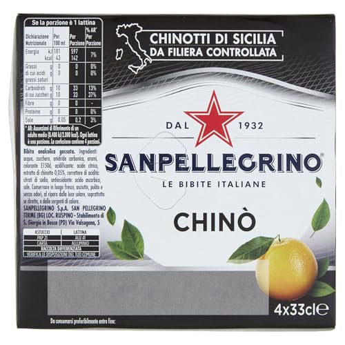 BIBITE SANPELLEGRINO, Chinò, Bevanda Gassata Analcolica, Gusto Chinotto - 24 lattine da 330ml