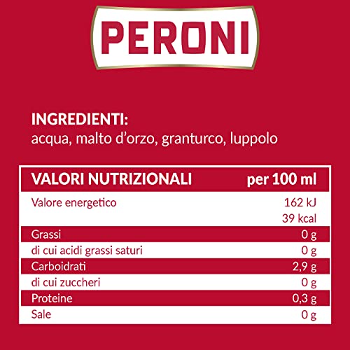 Peroni Birra, Cassa con 24 Birre in Lattina da 33 cl, 7.92 L, Birra Lager con Malto 100% Italiano dal Gusto Moderatamente Amaro, Gradazione Alcolica 4.7% Vol
