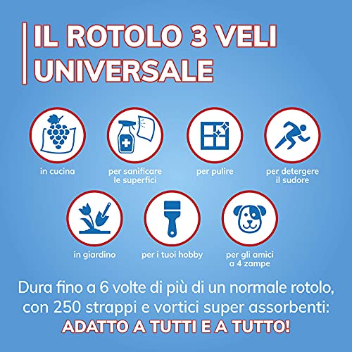 Foxy Tornado | Asciugatutto | 1 rotolo | 250 strappi | Rotolo 3 veli universale | Carta 100% certificata FSC® | Confezione 100% riciclabile